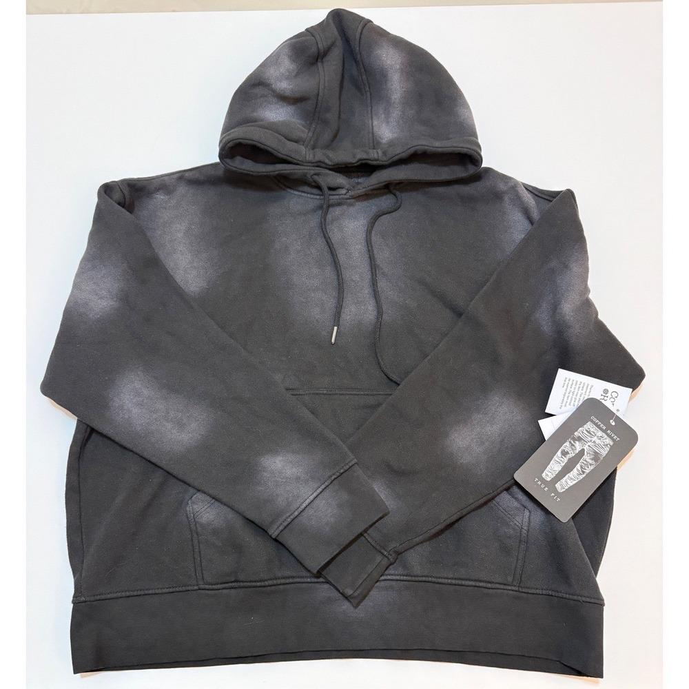 Copper Rivet Mens Sun Faded Spray Dye Hoodie Charcoal Black Grey Medium NWT